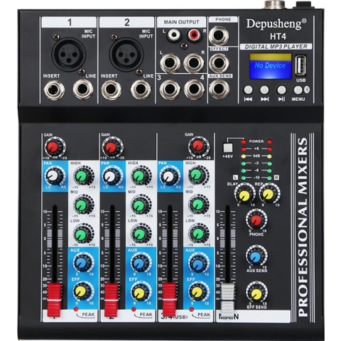 HT4 Professionele 4-kanaals USB-aansluiting Draagbare audiomixer Bluetooth Live Studio Audio DJ Sound Mixing Console voor computeropname, bands