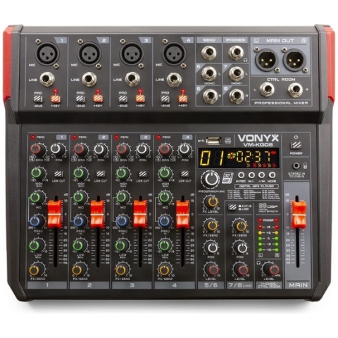 Mengtafel - Vonyx VM-KG08 - 8-kanaals mengpaneel Bluetooth, DSP, mp3 speler en USB audio interface