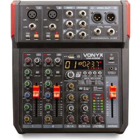 Mengtafel - Vonyx VM-KG06 - 6-kanaals mengpaneel Bluetooth, DSP, mp3 speler en USB audio interface