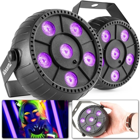 Blacklight - BeamZ PLP14 - Set van 2 Blacklight spots met ingebouwde accu en 6 LED's