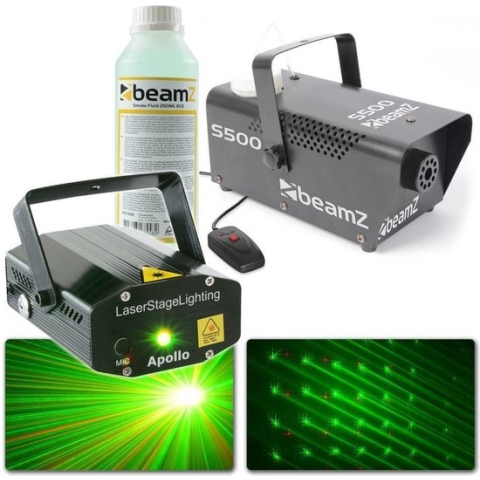 Disco set - BeamZ metalen 500W rookmachine met rood/groene laser