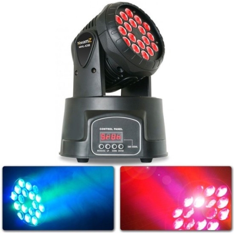 Moving Head Disco Licht met 18x 3W RGB LEDs - BeamZ MHL108MK4 - 11 DMX Kanalen
