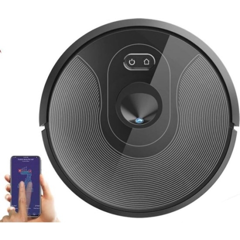 ABIR Robotstofzuiger | Met app en oplaadstation | Stembediening | Te verbinden met Alexa en Google Home | Robot Stofzuiger | Met slimme navigatie | Zonder zak | Draadloos | Zwart
