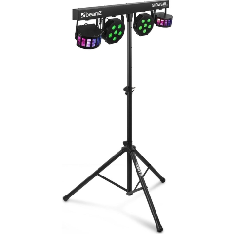 Lichteffect op accu - BeamZ SB02 ShowBar met ingebouwde accu, 2x Derby en 2x PAR can, tas en statief - Zwart