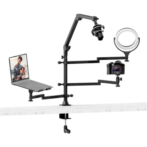 VIJIM LS21 Live Broadcast Stand met 4 armen en tafelklem - microfoon arm / 2x losse arm / laptop+tablethouder / statiefkop