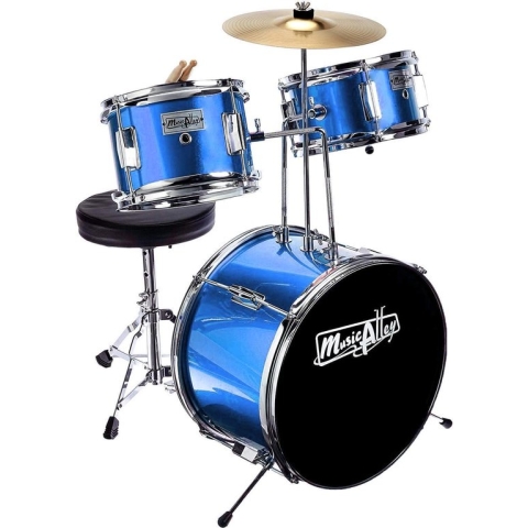Drumstel voor Kinderen - Metallic Blue - 3-Delig - Cymbal - Pedal - Stool - Drum Sticks