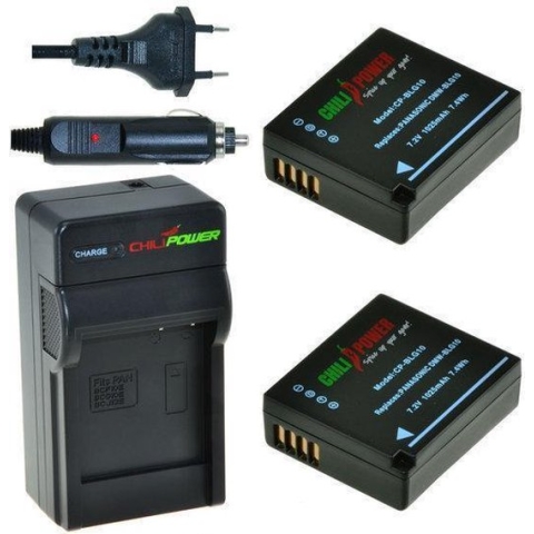 2 x DMW-BLG10 accu's voor Panasonic - inclusief oplader en autolader - Origineel ChiliPower