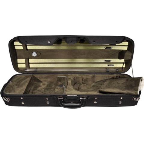 Vioolkoffer Leonardo VC-47-BG 4/4 rechthoekig zwart groen suede