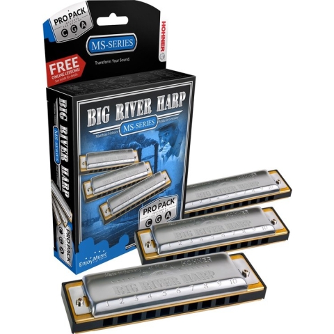 Hohner Big River Harp Pro Pack - 3 Harmonica's - meest voorkomende tonen A,C,G  - zowel voor starters als gevorderden