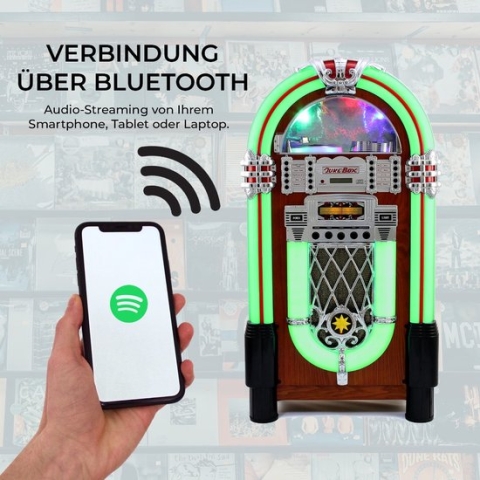 Jukebox – CD Speler – FM Radio – Aux input – Bluetooth – USB en SD card – 105cm (h)