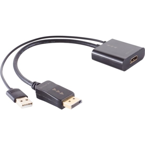 HDMI (v) naar DisplayPort (m) actieve adapter - HDMI 1.4 / DP 1.2 (4K 30Hz) - voeding via USB-A (m) / zwart - 0,30 meter