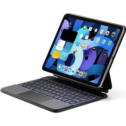 iPad Air 10.9 (2020) case - Bluetooth Toetsenbord hoes - met Touchpad & Toetsenbordverlichting - Zwart