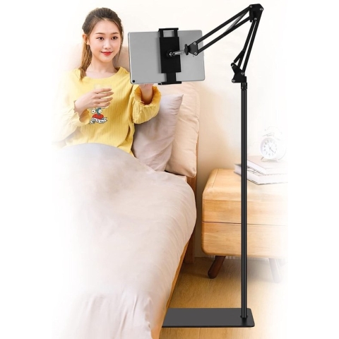 Tablet vloerstandaard, verstelbare universele 360-graden draaibare metalen tablethouder, telefoonstandaard voor iPad/iPhoneX/iPad Pro of andere 4,5~12,9-inch apparaten (zwart)