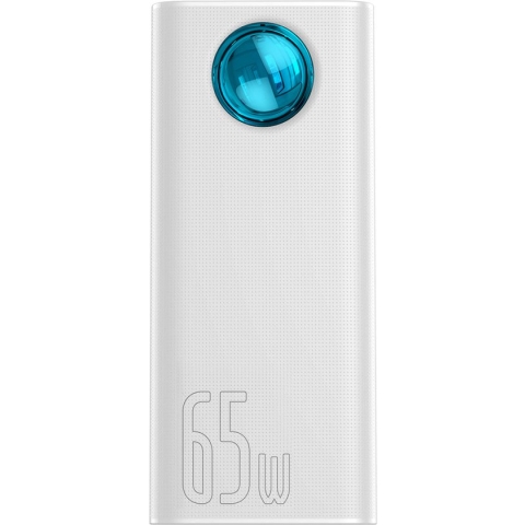 Baseus Amblight 30.000 mAh Powerbank Wit | Extra Krachtig Met Display & PD Fast Charge | 65W USB-C & USB-A | Geschikt om meerdere iPhones, Samsungs of andere telefoons tegelijk te laden