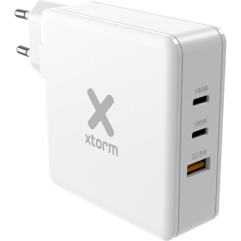 Xtorm / 140W Oplader - Laptopadapter - Smartphone en Laptop Lader - USB C - 2x USB-C PD + 1x USB-A output - Macbook Lader - USB-C PD GaN lader - Wit