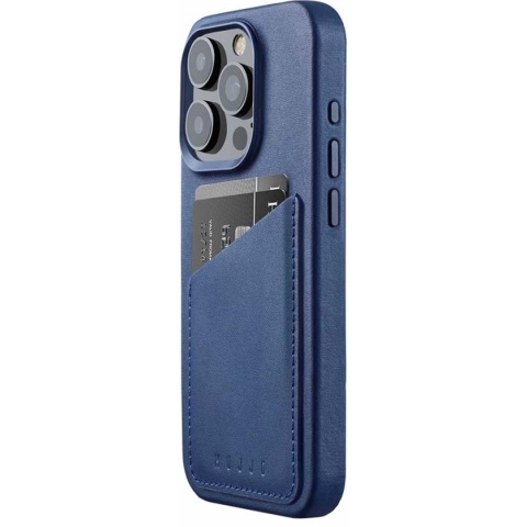 Mujjo - Full Leather Wallet iPhone 15 Pro - blauw