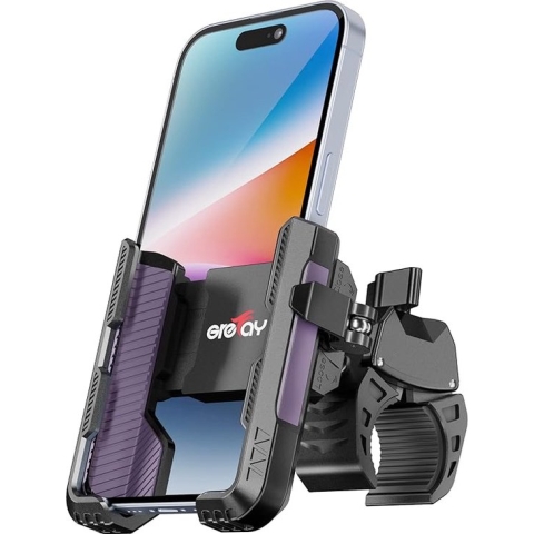 Fietstelefoonhouder 【1S Snelle Demontage + Nieuwe Greep Connector】Motorfiets Telefoonhouder voor Stuur Diameter 22-45mm 360° Draaibaar Fiets Motorfiets Scooter Geschikt voor 4.5-7.0 Smartphone (Purple)