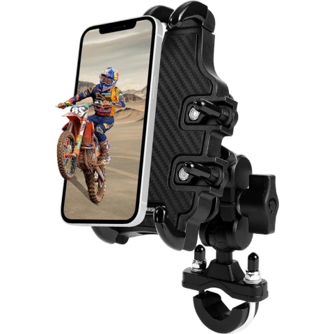 Mobiele telefoonhouder voor motorfiets, diefstalbeveiliging, met trillingsdemper, 720° rotatie, geschikt voor 15,-25 mm stuur, compatibel met smartphones van 4,7 - 7,4 inch