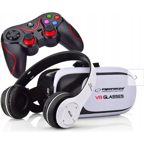 VR Bril - Met Controller - Inclusief Koptelefoon met ingebouwde Microfoon - Zwart / Rood / Wit - Bluetooth - Android - Computers - Windows - Draadloos - 3D - Vestelbare Hoofdband - Zacht Oogkussen
