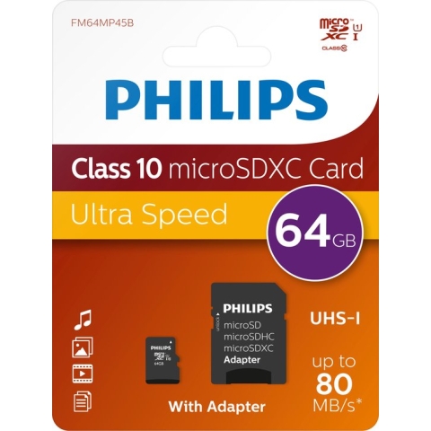 10-pack Philips micro SDXC Class 10 UHS-I U1 64GB (10 stuks)