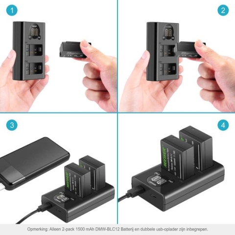 Neewer® - 2 Pack 1500mAh Vervangende DMW-BLC12 Batterij en Dubbele USB-oplader met LCD Scherm - Geschikt voor Lumix DMC-FZ200 DMC-FZ1000 DMC-G5 DMC-G6 DMC-G7 DMC-GX8 DMC-G85 DMC-GH2