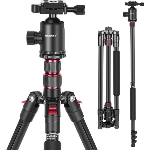 Neewer® - 77-inch Statief Camerastandaard voor DSLR 2-in-1 Compact Aluminium Statief Monopod met 360 Graden Kogelkop 2 Middenassen QR-Plaat en 8 kg Belasting voor Reizen en Werk -Inclusief Draagtas