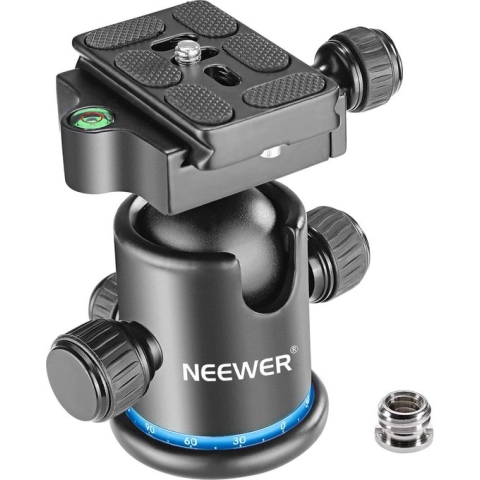 Neewer®  - Pro Metalen Statief Kogelkop 360 Graden Draaibaar Panorama Met 0,5 cm Quick Cleat Stand Level voor Statief Monopod Slider - DSLR Camera Camcorder - tot 8 kg (Zwart + Blauw)