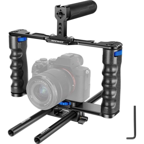 Neewer® - Filmmaking Camera Video Cage Rig van aluminiumlegering met Handvat aan de Bovenkant - 2 Handgrepen Standaard Arca-Type Basis - Geschikt voor met Sony Alpha 7S III A7IV A6600 Canon EOS R5C R5 R6 DSLR Spiegelloze Camera - VS107