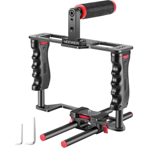 Neewer® - Filmproductie Camera Video Cage Kit met Video Cage Top - Handvat Shoe Edge 15mm Rod Geschikt voor Canon Nikon Sony en andere DSLR Camera's Folg focus - Mattebox rood Zwart
