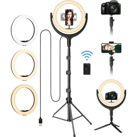 LURK® Ringlamp studio set 12 inch PRO met verstelbaar statief, microfoon en afstandsbediening - Ring Of Light 12" - Studio ring light voor camera en smartphone