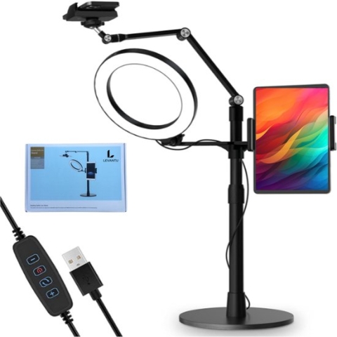 LEVANTU® LED Ringlamp met Statief - Smartphone Houder- tablet houder - Telefoonhouder