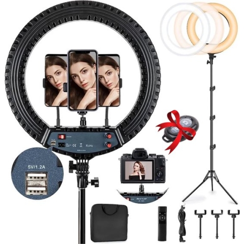 LuminexPro 3D RGB LED Ring lamp 56 cm - 21 'inch Ringlamp RGB | 2x USB Port | Bluetooth Afstandsbediening | 3x Telefoonhouder | Youtube | TikTok | Instagram | Vlogging | Fotografie | | 3D Ring lamp | Ringlight