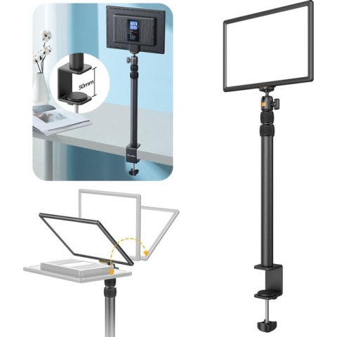 VIJIM K4 Premium Desktop LED-videolamp met statief en tafelklem - met interne accu