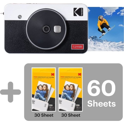 Kodak Mini Shot 2 Retro | 68-Sheet Bundle | Portable Wireless Instant Camera & Photo Printer, Compatible with iOS & Android and Bluetooth Devices, Real Photo (2.1x3.4) 4Pass Technology - White