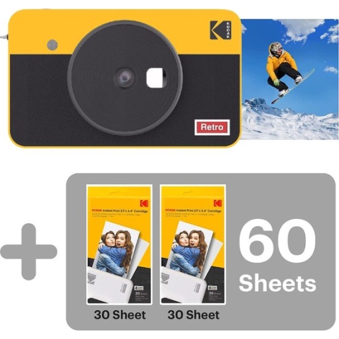 Kodak Mini Shot 2 Retro - 68-Sheet Bundle - Portable Wireless Instant Camera & Photo Printer, Compatible with iOS & Android and Bluetooth Devices, Real Photo (2.1x3.4) 4Pass Technology - Yellow
