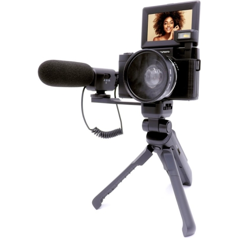 "AGFA PHOTO Kit Vlogging : Caméra VLG-4K avec Objectif Grand Angle, Trépied Powerbank, Télécommande et Microphone - Immortalisez Chaque Moment avec Une Qualité Exceptionnelle !"