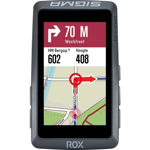 Sigma ROX 12.1 Evo GPS Fietscomputer - Night Gray - Set - Incl. ANT+/BLE borstriem/snelheids-/cadence sensoren - long Butler GPS out-front houder