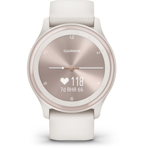 Garmin Vivomove Sport - Hybrid smartwatch - Echte wijzers - Verborgen touchscreen - 40mm - Ivoor/ Peach Gold