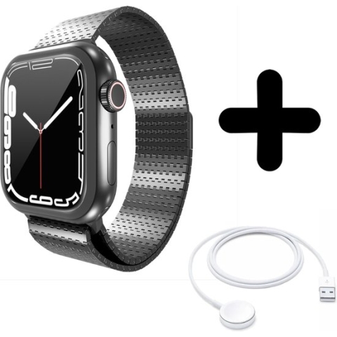 Bandje geschikt voor Geschikt voor Apple Watch bandje luxe metalen mesh bandje (zwart) - Voor modellen: 38/40/41mm Incl. Oplader geschikt voor Geschikt voor Apple Watch 1/2/3/4/5/6/7/8/9/Ultra - Oplaadkabel - Kabel