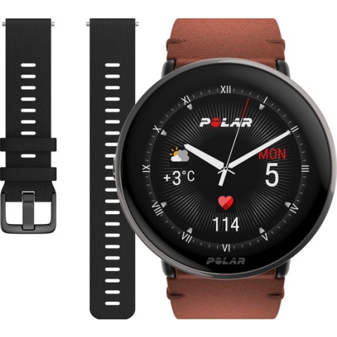 Polar Ingite 3 Titanium- Fitness Smartwatch & GPS Activity Tracker - Leder Brons/Siliconen Zwart - S-L