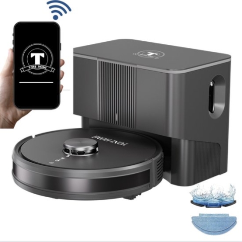 TONIHOMI® Q8 Robotstofzuiger Met Dweilfunctie - Robotstofzuiger met leegstation - Robotstofzuiger met laadstation - LDS Laser navigatie - Robotstofzuiger huisdieren - Dweilrobot - Zwart