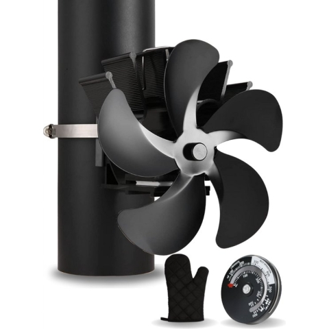 Vulpes Goods® Tech - Kachelventilator voor Houtkachel - Haardventilator - Ecofan - Warmte Ventilator - 6 Bladen - Incl. Thermometer & Stofdoek - PRO versie