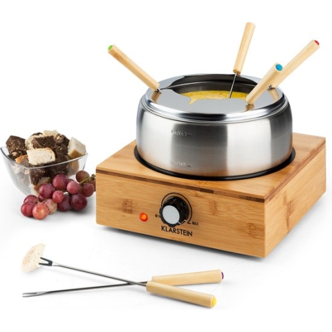 Klarstein Bamboe fondue - roestvrij stalen pan - voor maximaal 6 personen - thermostaat -  1,3 liter max. - 800W