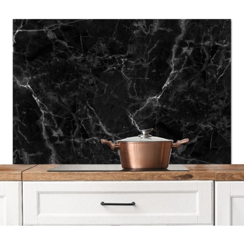 Spatscherm - Marmer - Zwart - Wit - Luxe - Spatwand - Achterwand keuken - Muurbeschermer - Spatscherm keuken - 120x80 cm - Kookplaat achterwand - Keuken
