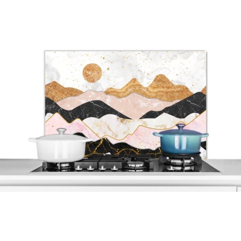 Spatscherm Keuken - Kookplaat Achterwand - Spatwand Fornuis - 80x55 cm - Marmer - Goud - Pastel - Aluminium - Wanddecoratie - Muurbeschermer - Hittebestendig