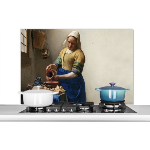 Spatscherm - Melkmeisje - Schilderij - Vermeer - Oude meesters - Keuken - Spatwand - Spatscherm keuken - 100x65 cm - Keuken achterwand