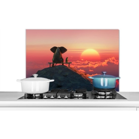 Spatscherm Keuken - Kookplaat Achterwand - Spatwand Fornuis - 90x60 cm - Hond - Olifant - Berg - Aluminium - Wanddecoratie - Muurbeschermer - Hittebestendig
