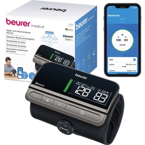 Beurer BM 81 easyLock bloeddrukmeter bovenarm - Geïntegreerde easyLock manchet 24-40 cm - Risico-indicator - Inflation Technology - 2 Gebruikersgeheugen - Bluetooth® - Gratis Beurer app - Incl. batterijen - 5 Jaar garantie