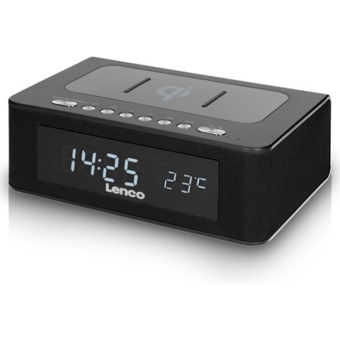 Lenco CR-580BK - Wekkerradio met Qi Wireless Smartphone oplader - Temperatuurweergave - Zwart