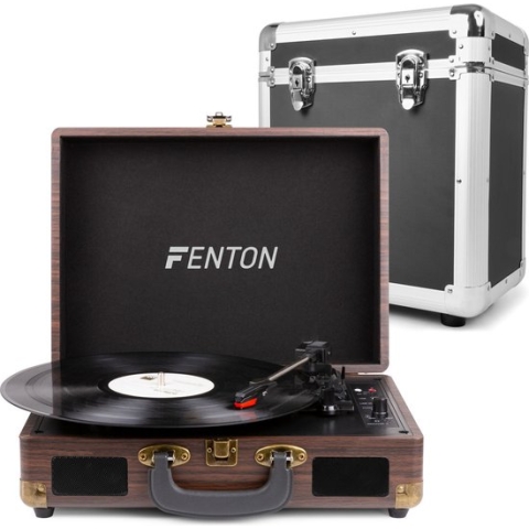 Platenspeler Bluetooth - Fenton RP115B platenspeler in koffer met Bluetooth, USB, ingebouwde speakers en zwarte platenkoffer (60 platen)